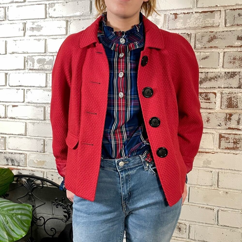 Briggs New York Red Tweed Wool Mix Long Sleeve Large Button Jacket Blazer